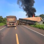 Delegado quebra vidro a tiros e salva motorista preso em caminhão em chamas na BR-262